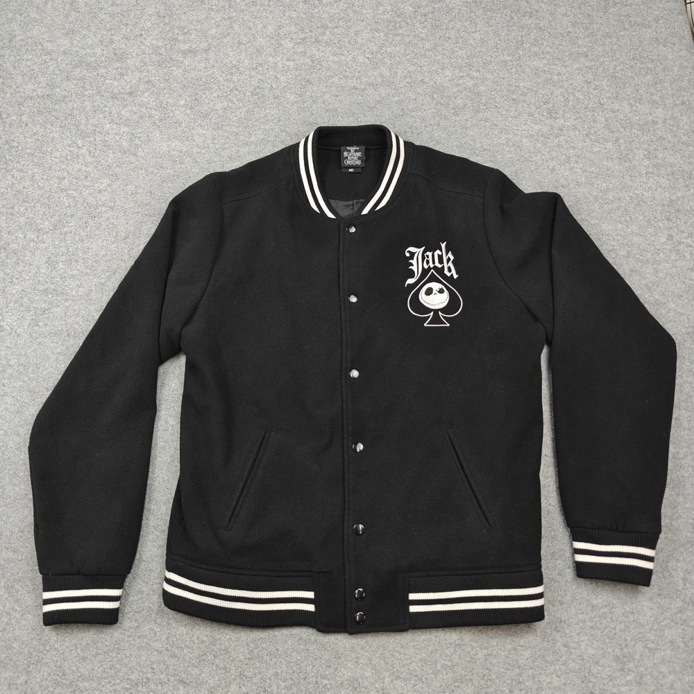 Hot Topic Nightmare Before Christmas Jacket Mens Medium Black Varsity Jack Skull